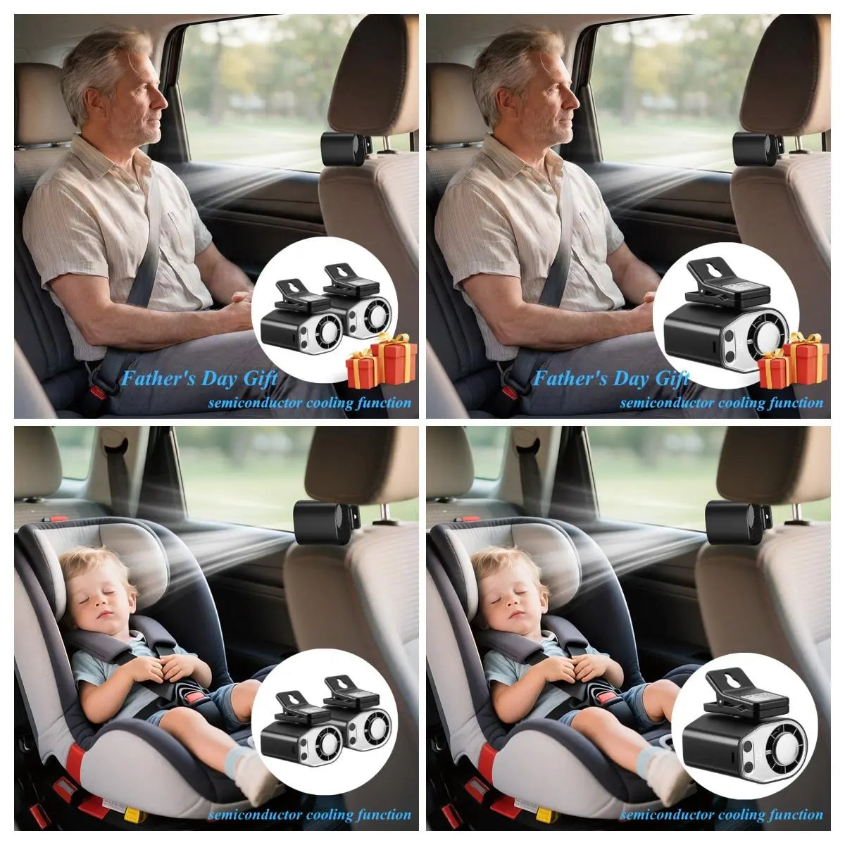 【Father'S Day Gift】Joytutus Car Clip-On Fan, Car Accessories, Portable Fan with LED Display, 360° Rotation, 100-Speed Stepless Adjustment, Usb-Rechargeable Charging Button , Cars Accessories