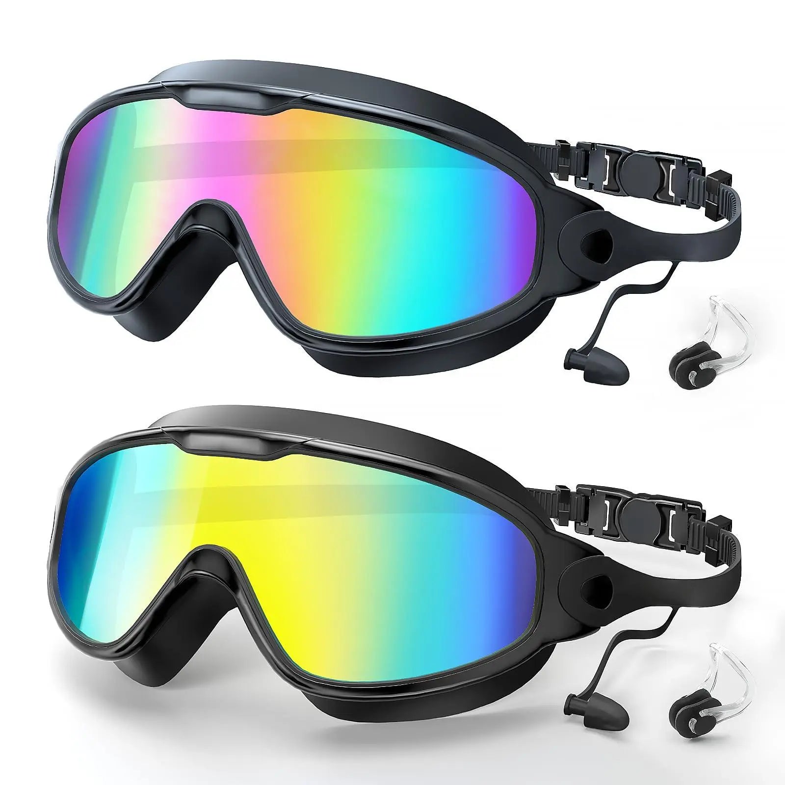 3/2Pack Adult Swim Goggles, Wide View UV400 Anti-Fog Leakproof Swimming Glasses with Nose Clips, Unisex for Outdoor Water Sports,Summervibes Outdoorfun