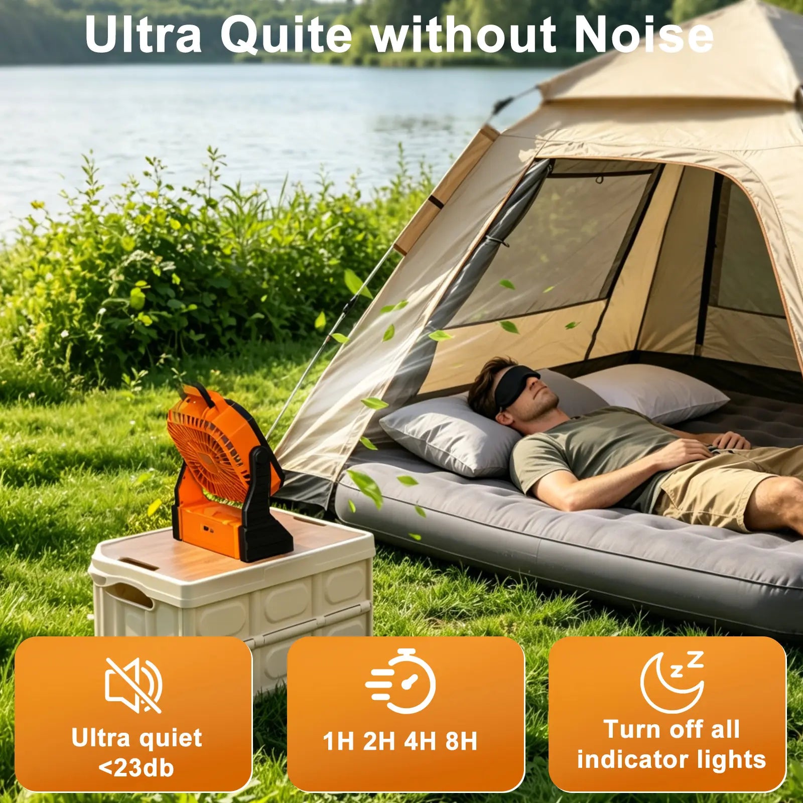NEW 20000Mah Camping Fan with LED Lantern, Rechargeable Battery Powered Oscillating Fan with Hook and Emergency Light, Portable Tent Fan with Timer, 4 Speeds, Suitable for Outdoor Camping RV Power Outage, Orange, Green