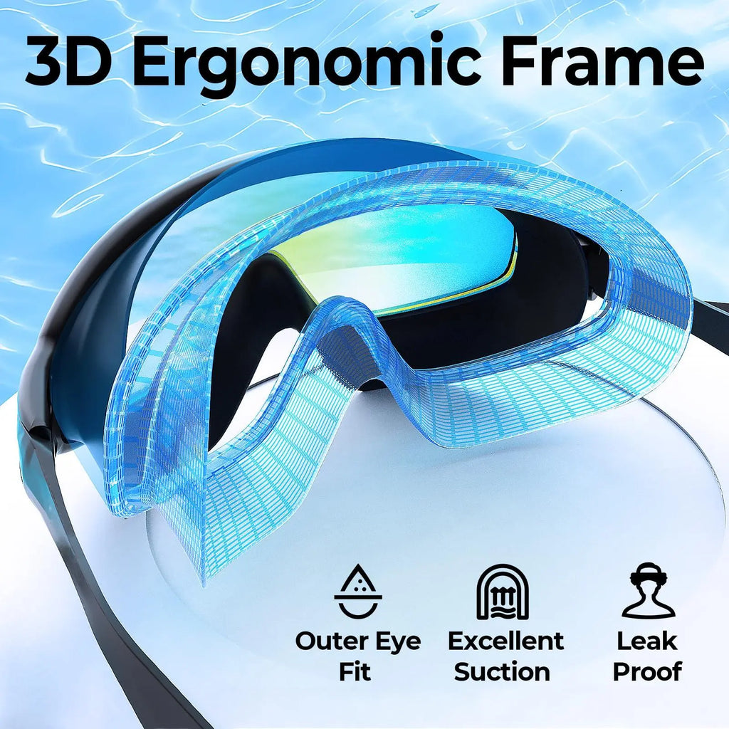 3/2Pack Adult Swim Goggles, Wide View UV400 Anti-Fog Leakproof Swimming Glasses with Nose Clips, Unisex for Outdoor Water Sports,Summervibes Outdoorfun