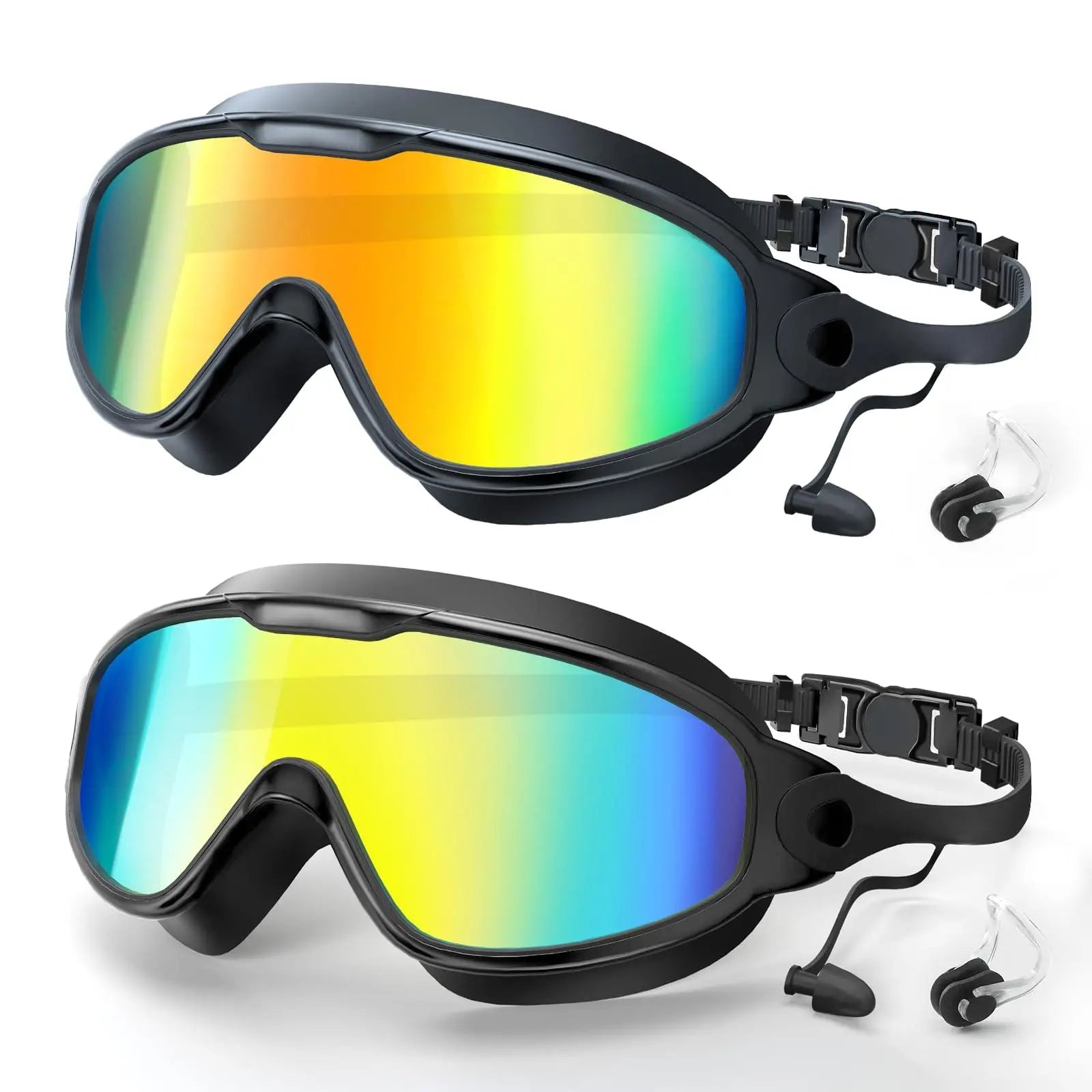 3/2Pack Adult Swim Goggles, Wide View UV400 Anti-Fog Leakproof Swimming Glasses with Nose Clips, Unisex for Outdoor Water Sports,Summervibes Outdoorfun