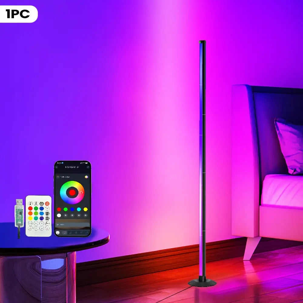 Modern RGB Corner Floor Lamp , Smart App & Remote Control, Space-Saving Ambient LED Light for Bedroom, Living Room & Gaming Setup
