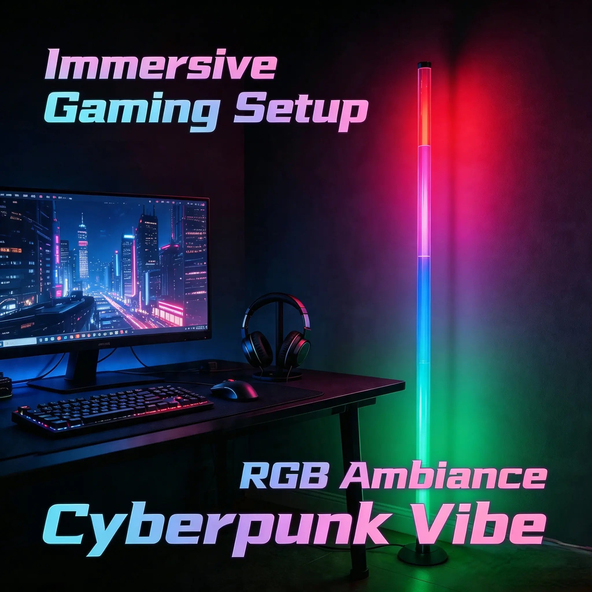 Modern RGB Corner Floor Lamp , Smart App & Remote Control, Space-Saving Ambient LED Light for Bedroom, Living Room & Gaming Setup