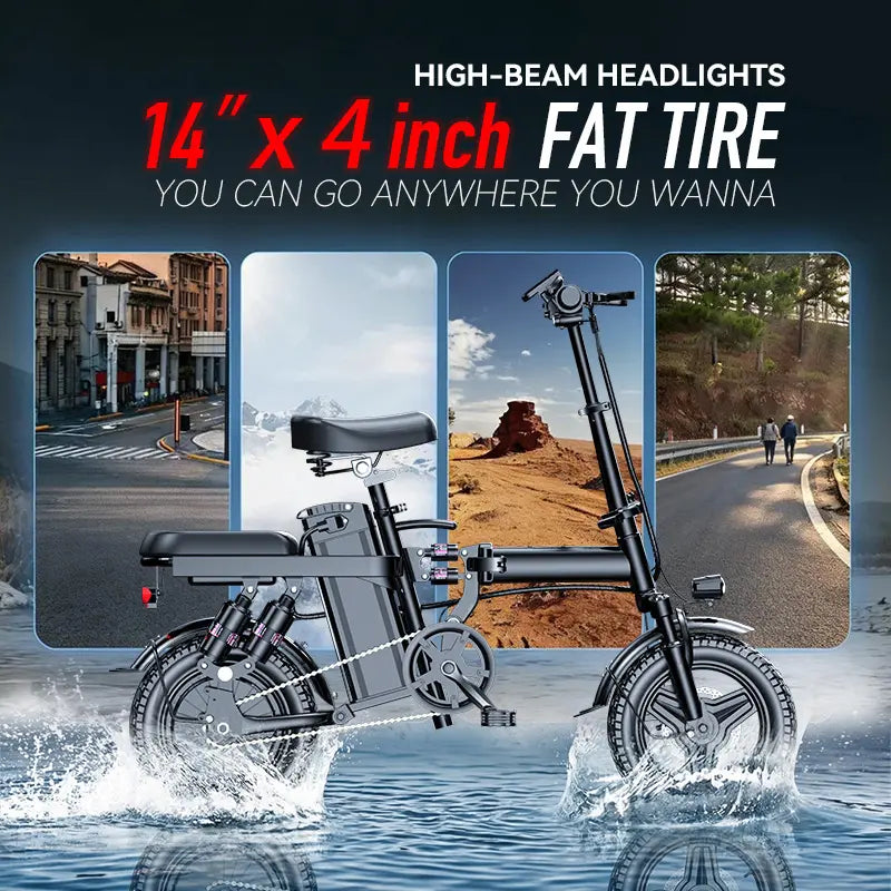Folding Electric Bicycle (Ebike) with 500W Motor, 48V 15Ah Battery, 14-Level Shock Absorption, 45Km Range, Dual Disc Brakes, UL2849 Certification for Hardcore Outdoor Cycling, Smart Features, Ebikes