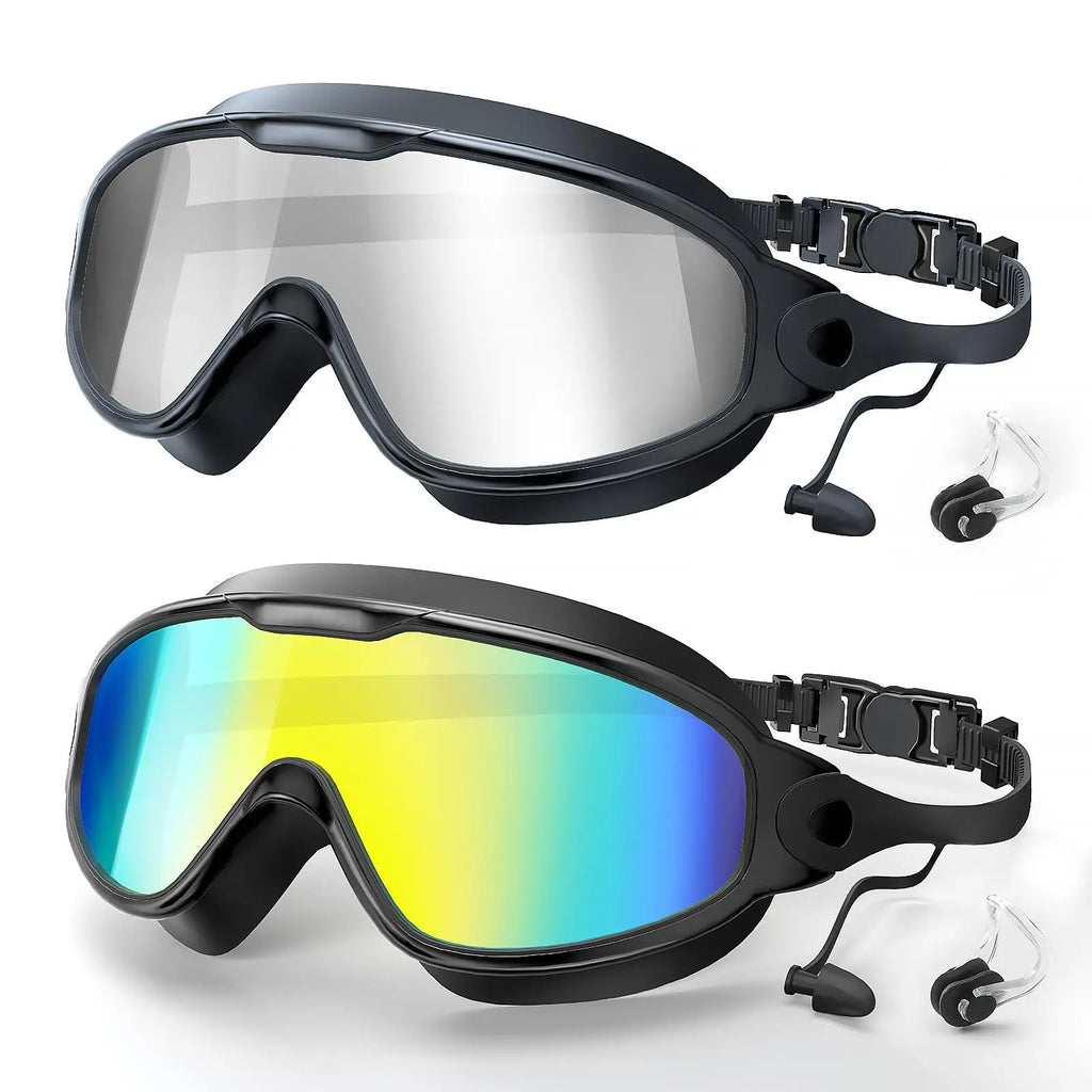 3/2Pack Adult Swim Goggles, Wide View UV400 Anti-Fog Leakproof Swimming Glasses with Nose Clips, Unisex for Outdoor Water Sports,Summervibes Outdoorfun