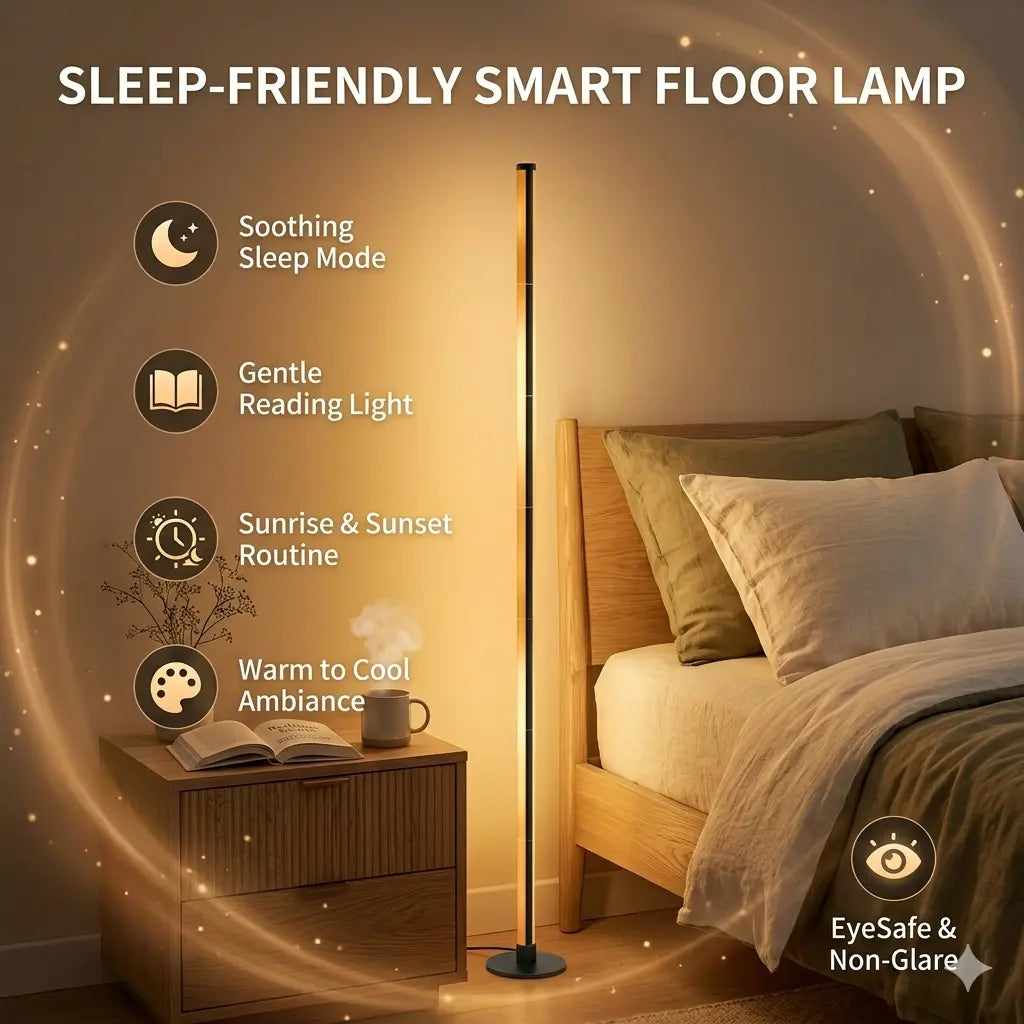 Modern RGB Corner Floor Lamp , Smart App & Remote Control, Space-Saving Ambient LED Light for Bedroom, Living Room & Gaming Setup
