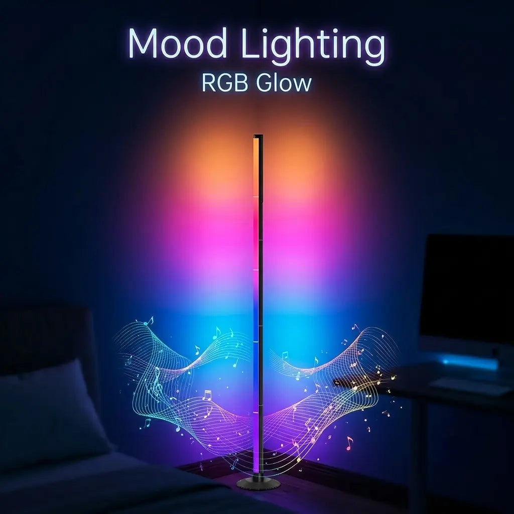 Modern RGB Corner Floor Lamp , Smart App & Remote Control, Space-Saving Ambient LED Light for Bedroom, Living Room & Gaming Setup