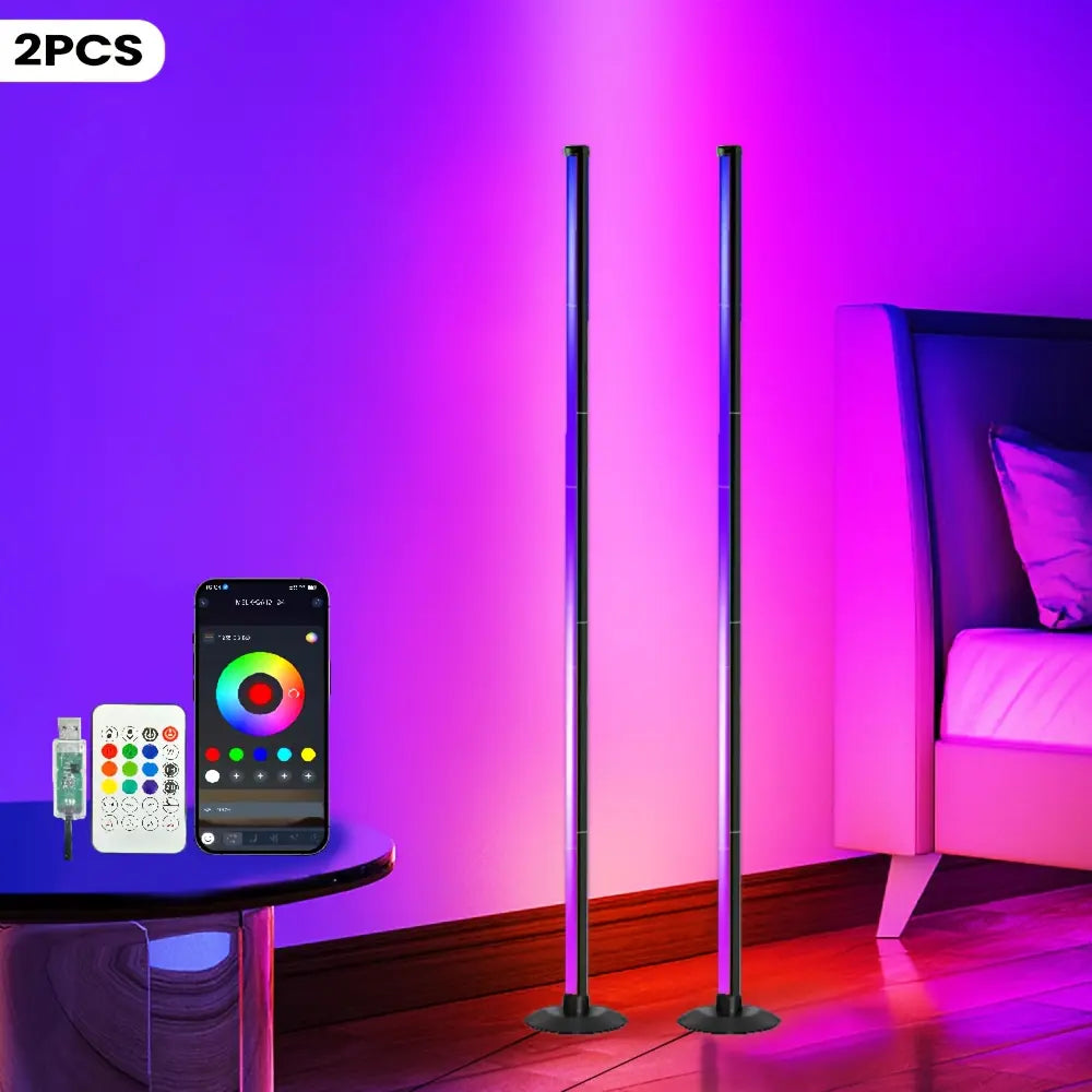 Modern RGB Corner Floor Lamp , Smart App & Remote Control, Space-Saving Ambient LED Light for Bedroom, Living Room & Gaming Setup