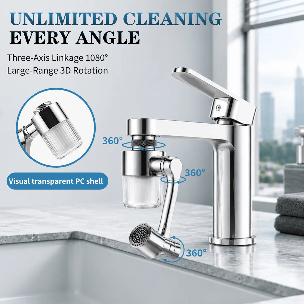 SOPAMI 3D Swivel Faucet Aerator Filter Set - 360-Degree Rotatable, Anti-Splash Soft Flow, Clear Visible Shell, 3 Replacement Cartridges, Universal Adapter for Kitchen, Bathroom Sinks