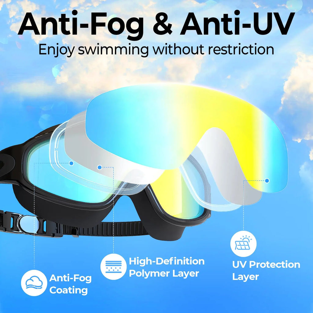 3/2Pack Adult Swim Goggles, Wide View UV400 Anti-Fog Leakproof Swimming Glasses with Nose Clips, Unisex for Outdoor Water Sports,Summervibes Outdoorfun