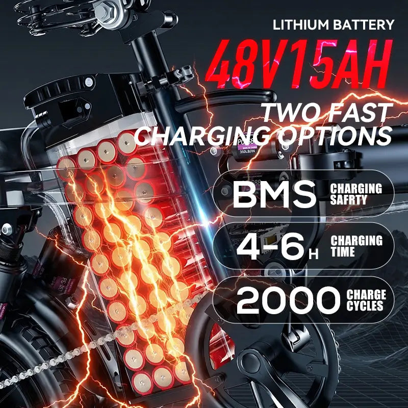 Folding Electric Bicycle (Ebike) with 500W Motor, 48V 15Ah Battery, 14-Level Shock Absorption, 45Km Range, Dual Disc Brakes, UL2849 Certification for Hardcore Outdoor Cycling, Smart Features, Ebikes